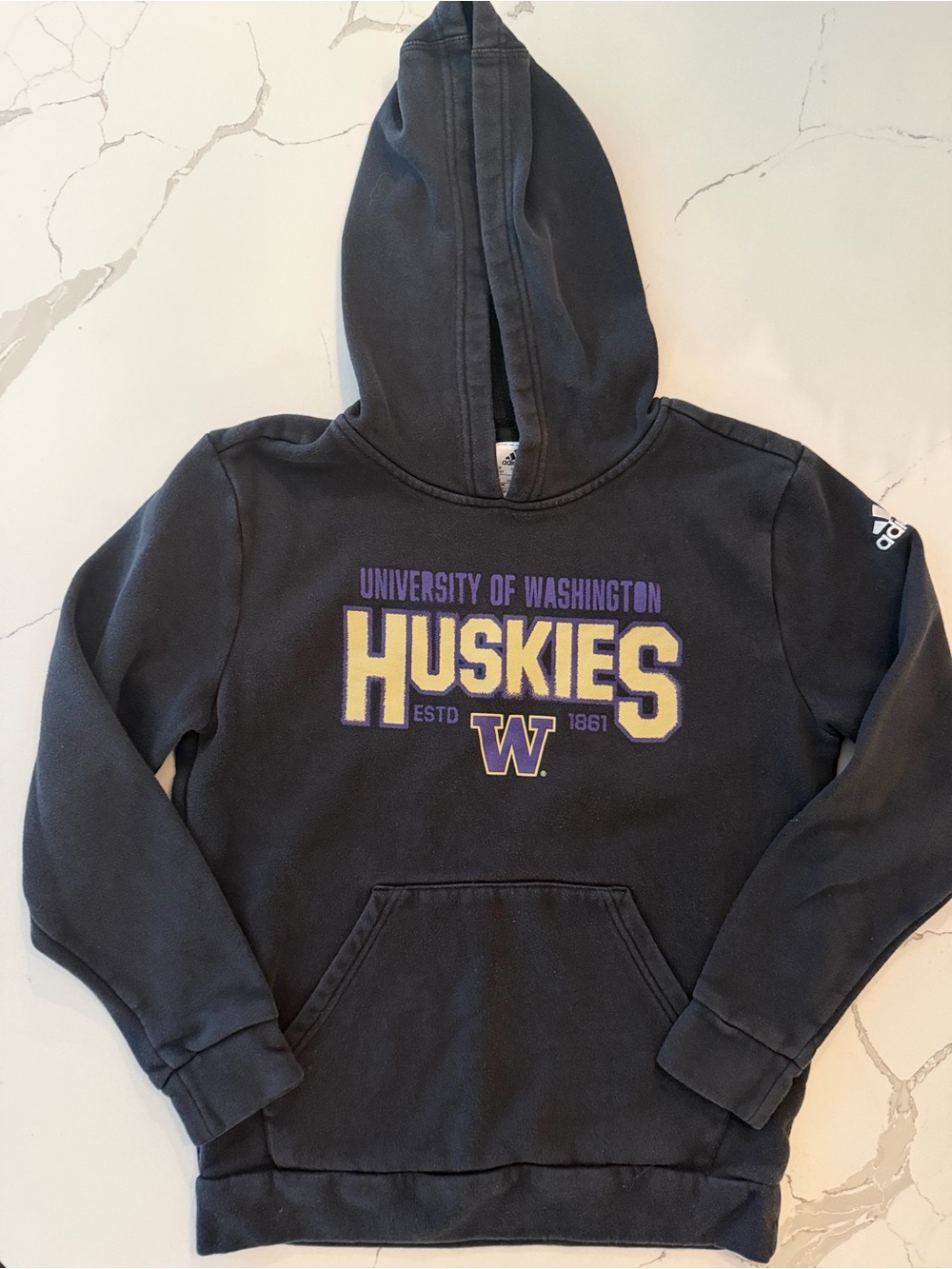 adidas University of Washington Huskies Youth L Hoodie Black Purple Gold